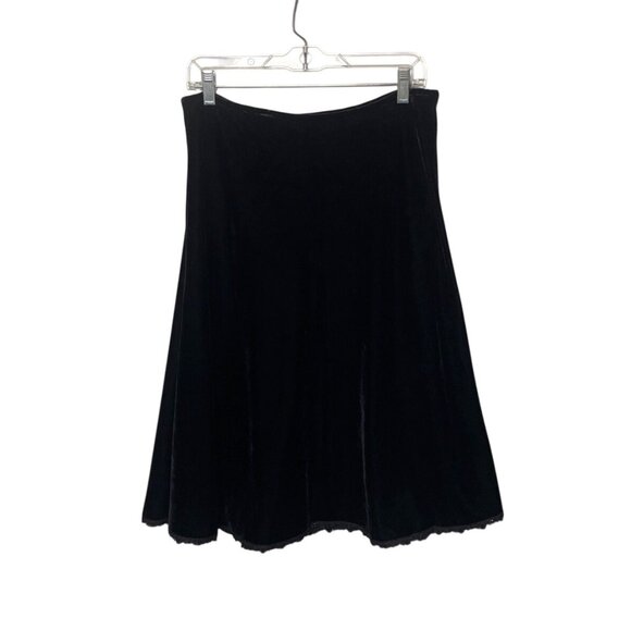 Vintage 90's Black Velvet A-Line Skirt with Sequin Trim by Vision Apparel Size L - Picture 1 of 9